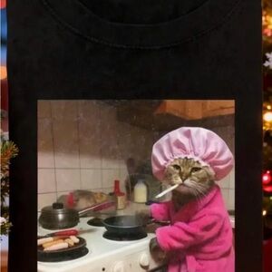 Black T-Shirt with Cat Chef Print